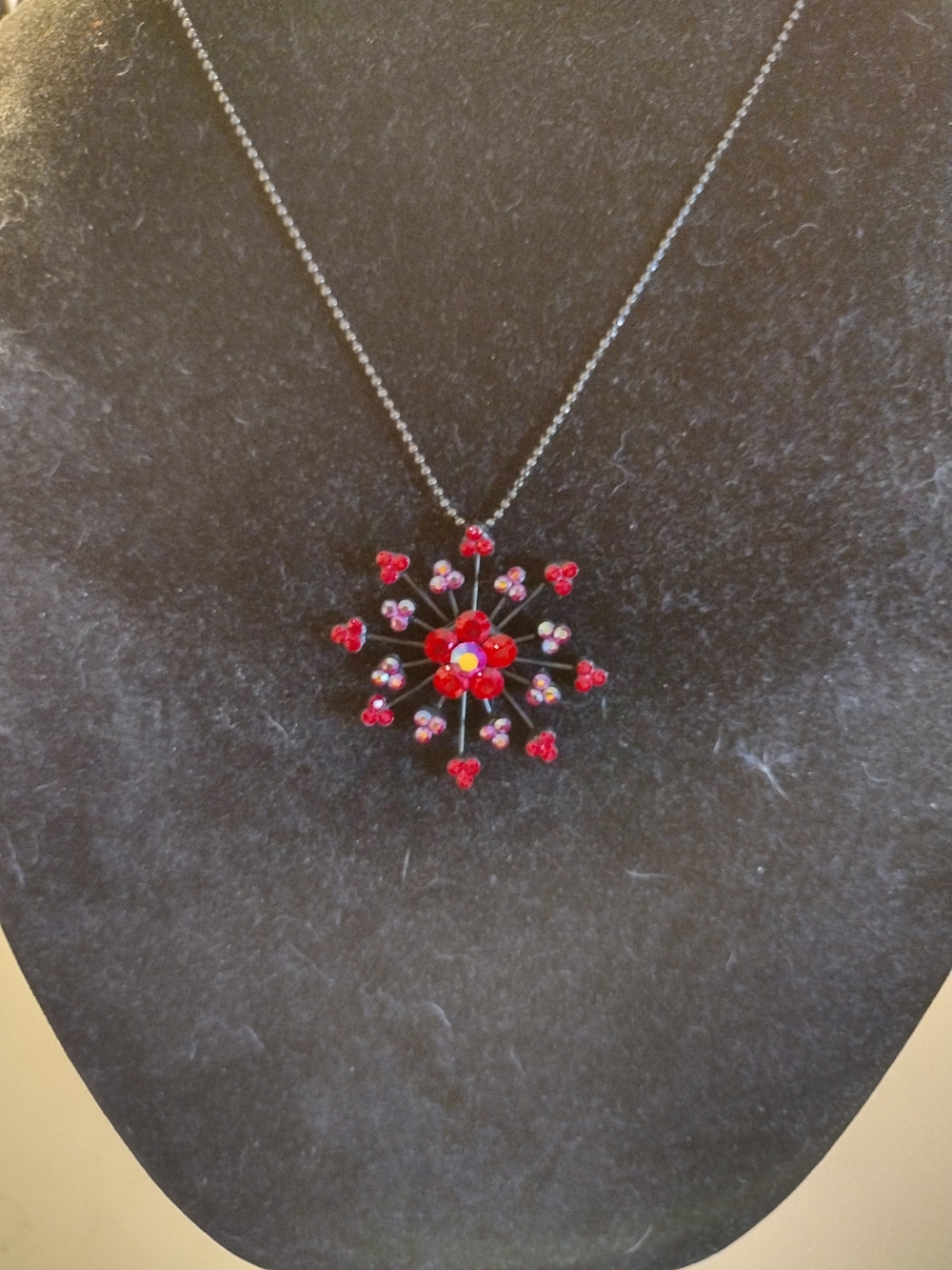 Red Floral Burst Pendant Necklace - Women's Statement Jewelry